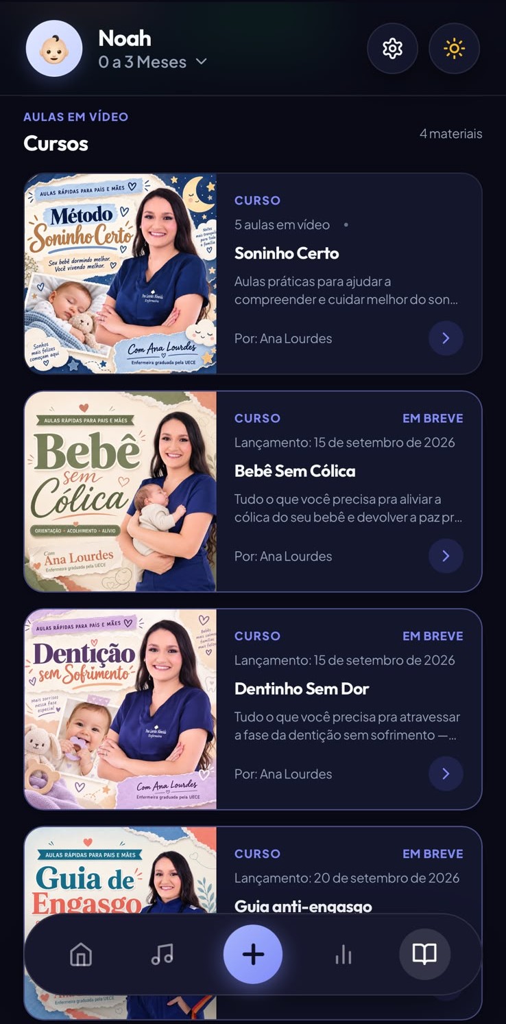 Tela do Soninho Certo App com conteúdo do método disponível para consulta